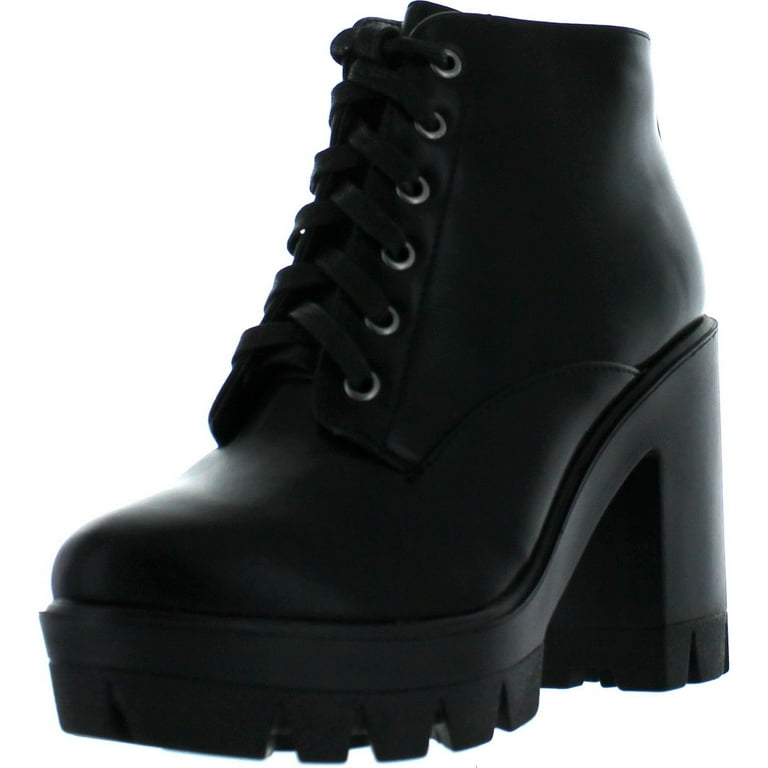 Bamboo Jonas 02 Women Lace Up Chunky Heel Lug Sole Platform Combat Ankle Bootie Black Crp 8