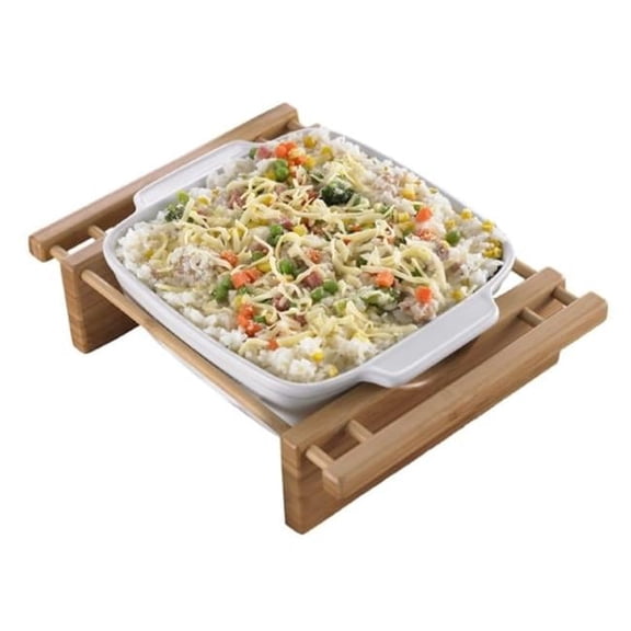 BAMBOO & STONEWARE Grand Buffet 9 in. Square Bakeware Dish with Bamboo Cradles