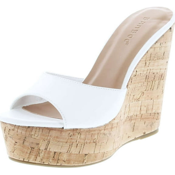 BAMBOO Women's Clear Band Platform Wedge Slide
