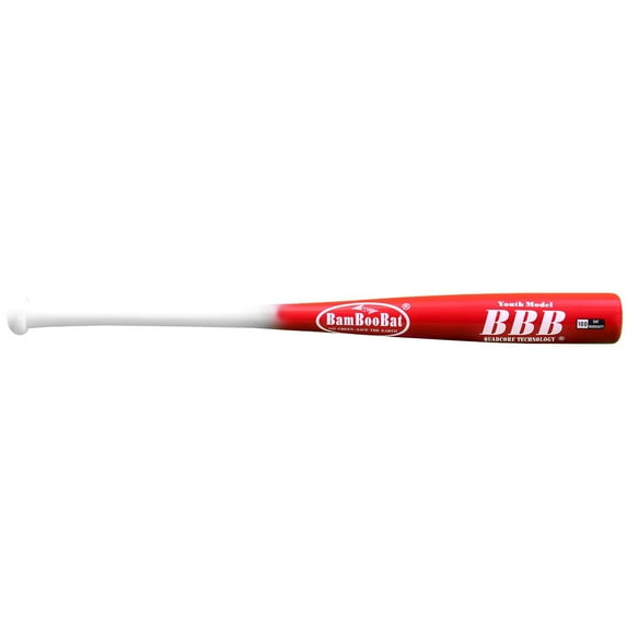 BAMBOOBAT by Pinnacle Sports Equipment INC. Youth Durable Bamboo Baseball Bat for Players Aging 5-13 Years Old, White Handle/Red Barrel, 30 Inch