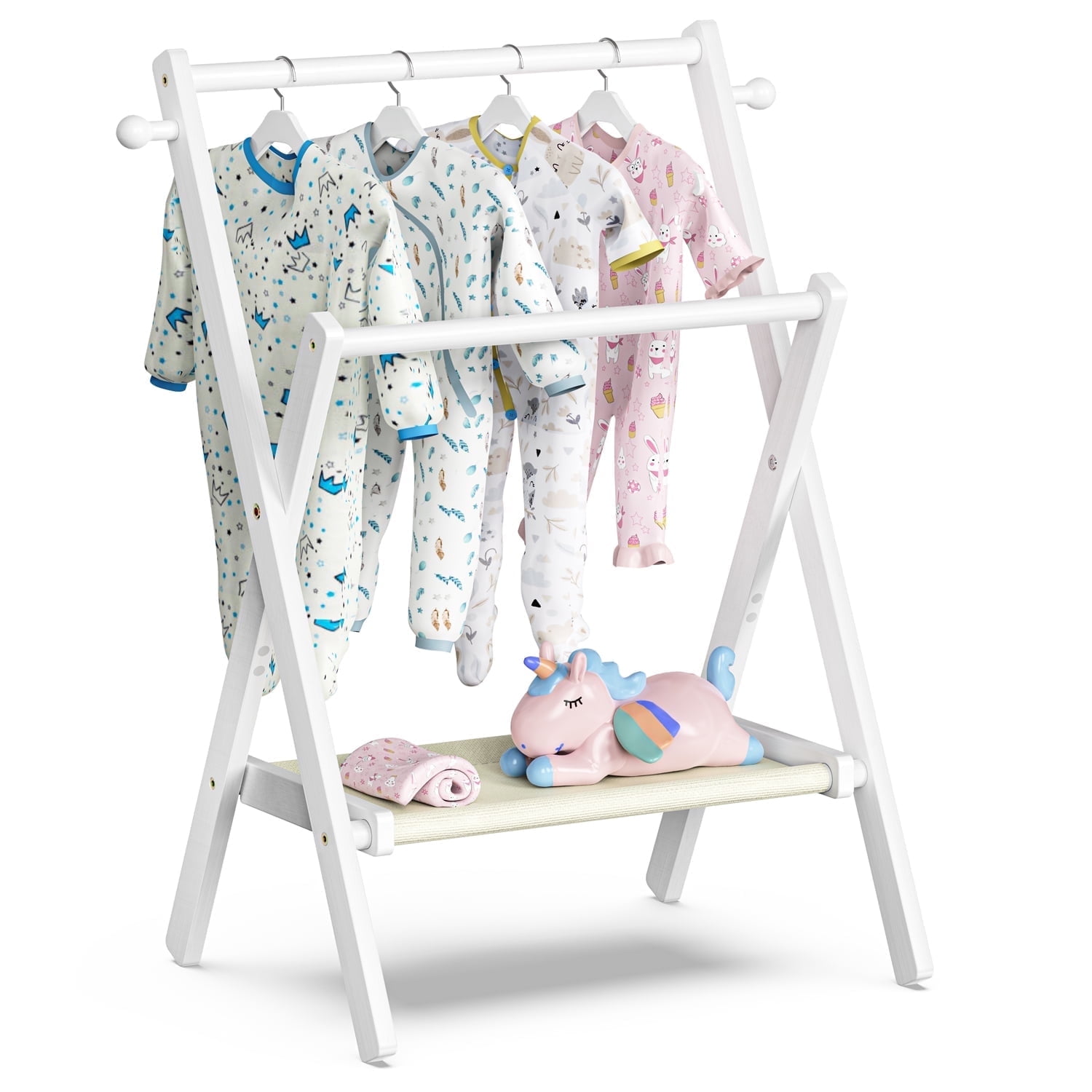 BAMBOOHOMIE Baby Clothes Rack, Small Bamboo Clothing Rack for Toddler w ...