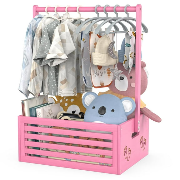 BambooHomie Baby Shower Crate Closet, Baby Baskets Box with Handle for Newborn, Welcome Pregnancy Gift Basket for New Parents (Pink, Largr Size)