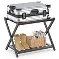 thumbnail image 1 of BAMBOOHOMIE Bamboo Luggage Rack for Guest Room, Wide Suitcase Stand with Storage Shelf, Folding Luggage Stand Holder for Bedroom Hotel Suitcases, Black, 1 of 8