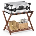 thumbnail image 1 of BAMBOOHOMIE Bamboo Luggage Rack, Folding Suitcase Stand with Storage Shelf for Guest Room, Wide Luggage Stand Foldable for Bedroom Hotel, Brown, 1 of 9
