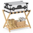 thumbnail image 1 of BAMBOOHOMIE Bamboo Luggage Rack, Folding Suitcase Stand with Storage Shelf for Guest Room, Wide Luggage Stand Foldable for Bedroom Hotel, Natural, 1 of 9