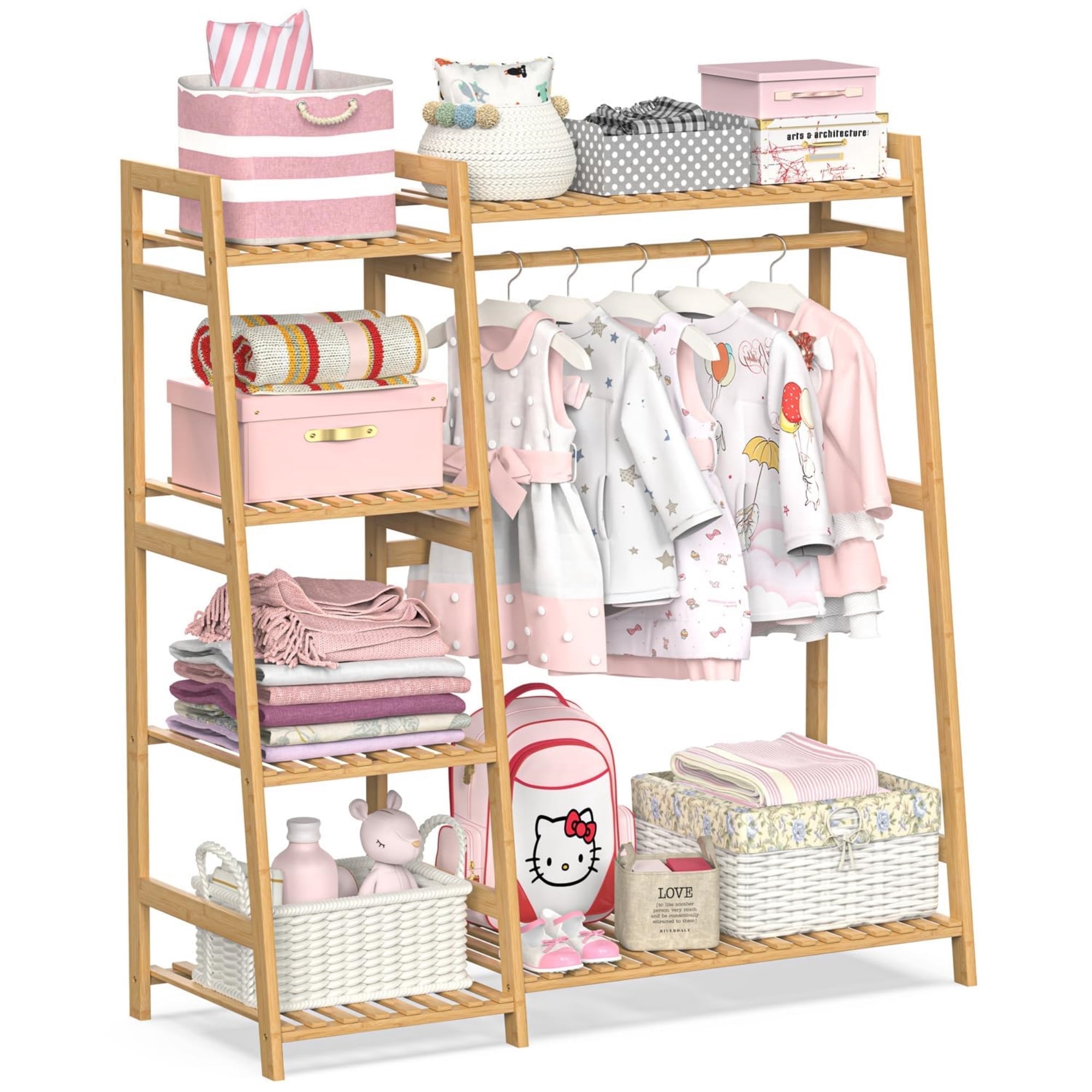 BAMBOOHOMIE Clothing Hangers for Kids with Shelves, Bamboo Clothes ...
