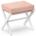 thumbnail image 1 of BAMBOOHOMIE Makeup Vanity Stool, Foldable Foot Stool for Vanity with Bamboo X Legs, Ottoman Foot Rest Chair with Small Padded, Modern Vanity Chair for Makeup Room Bedroom Living Room (Pink), 1 of 7