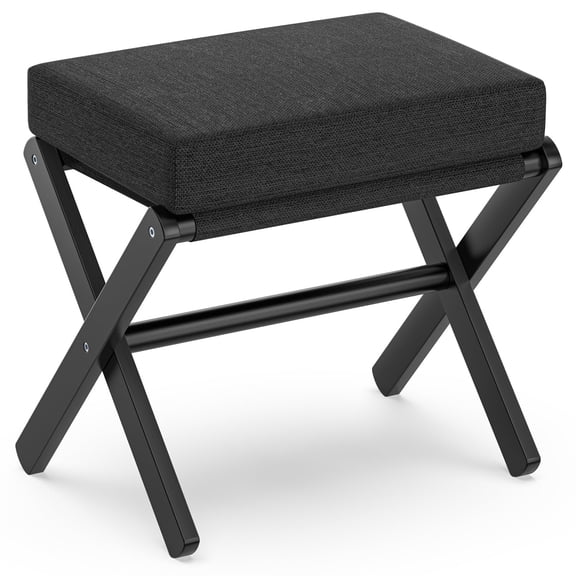 Bamboohomie Foldable Ottoman Footrest, Bamboo X-Leg Outdoor Ottoman with Padded Cushion, Folding Leg Rest for Chair, Black