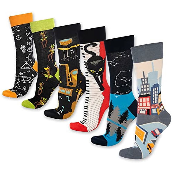Bambooven Fun Novelty Crew Socks for Men and Women, Colorful, 6 Pairs