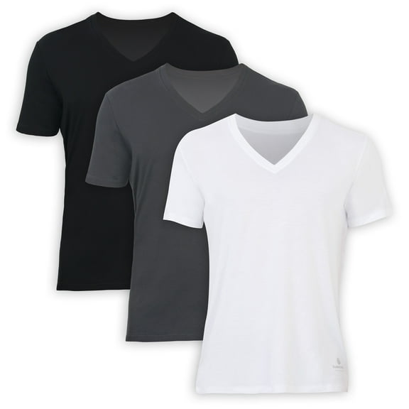 BAMBOOVEN Men’s V-Neck T-Shirt – Premium Bamboo, Super Soft, Breathable, Classic V-Neck, Modern Fitted T-Shirt, Men’s Undershirt Luxury Bamboo Fibers (3 Pack)
