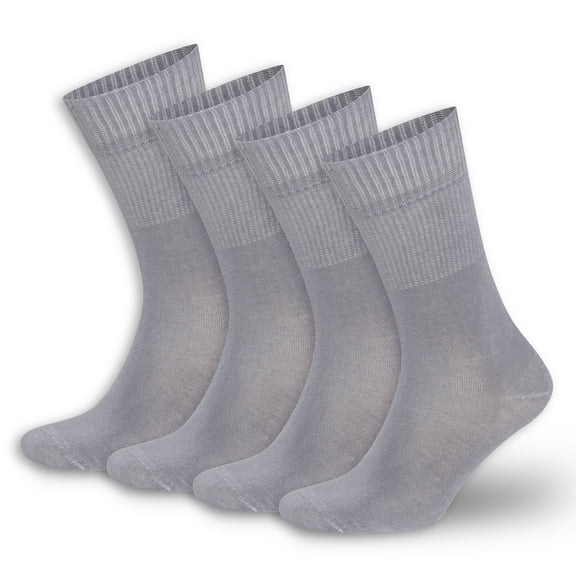 BAMBOOVEN Mens & Womens Rayon Made From Bamboo Diabetic 4 Pairs Crew Socks (US, Numeric, 6, 9, Regular, Regular, Grey)