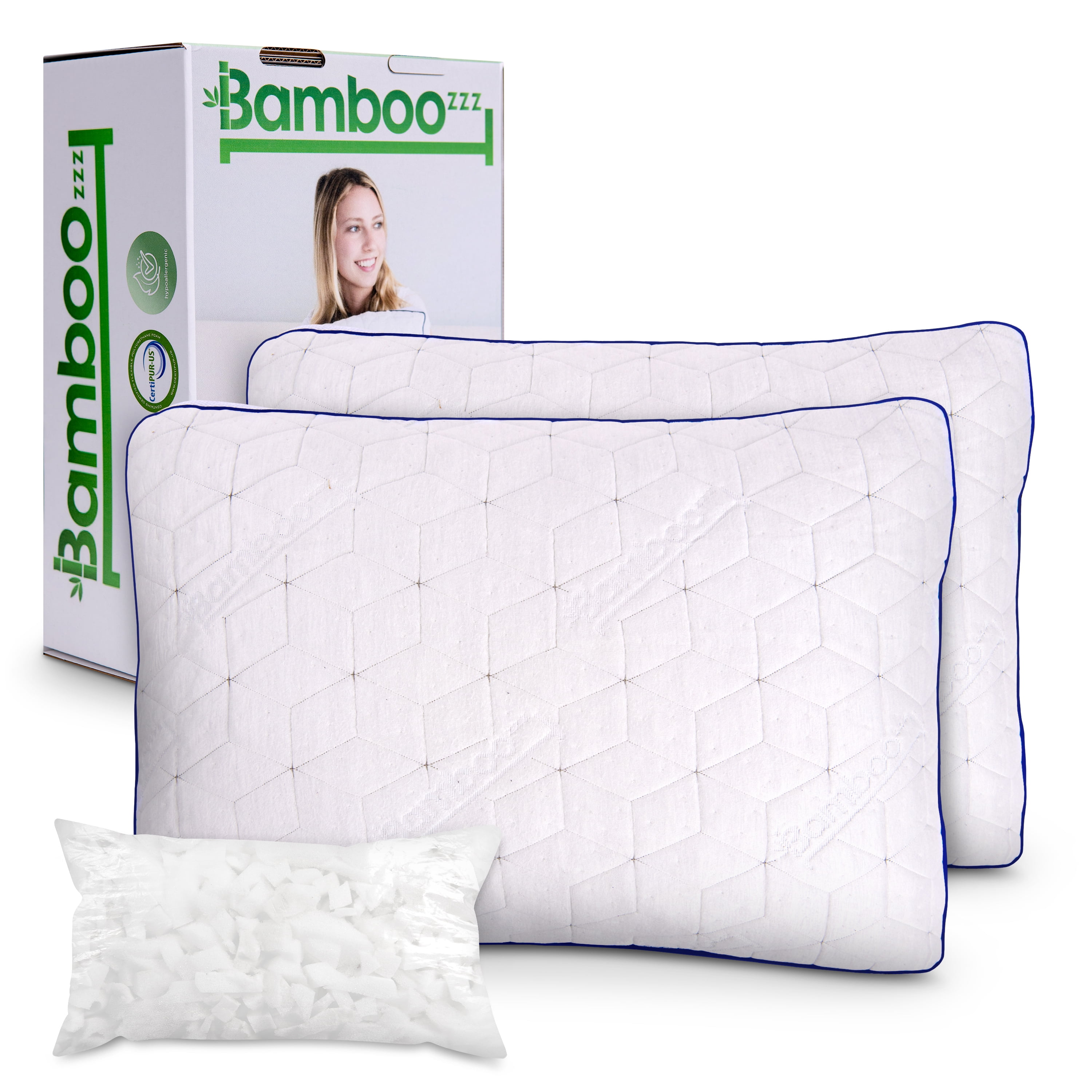 BAMBOOzzz King Size Adjustable Memory Foam Pillow Cooling Comfort Washable for All Sleep Types 2 Pack Walmart