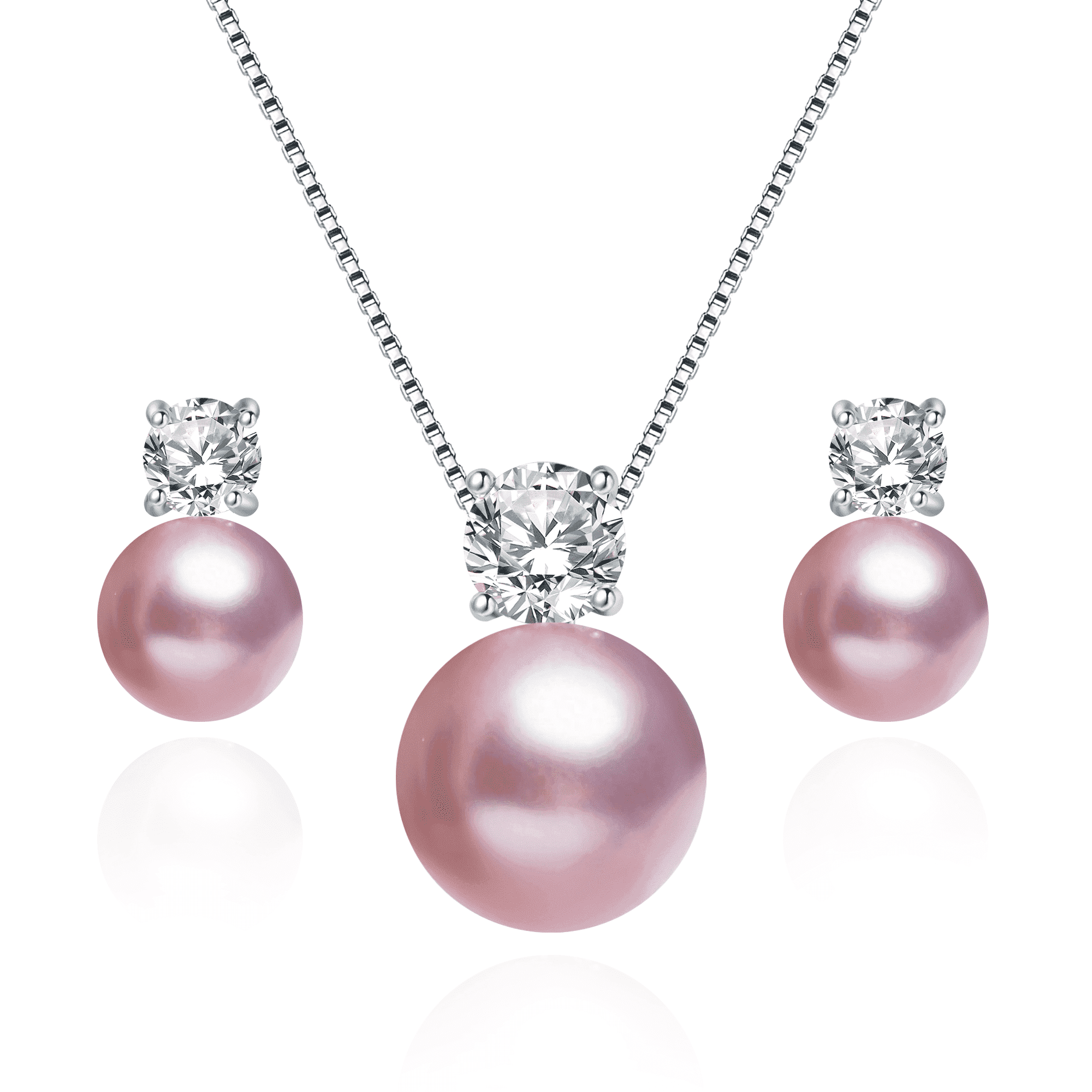 BAMIKI 8-10 mm Purple  Cultured Pearl Earrings and Necklace Set for Women, 925 Sterling Silver Jewelry, Hypoallergenic Gift