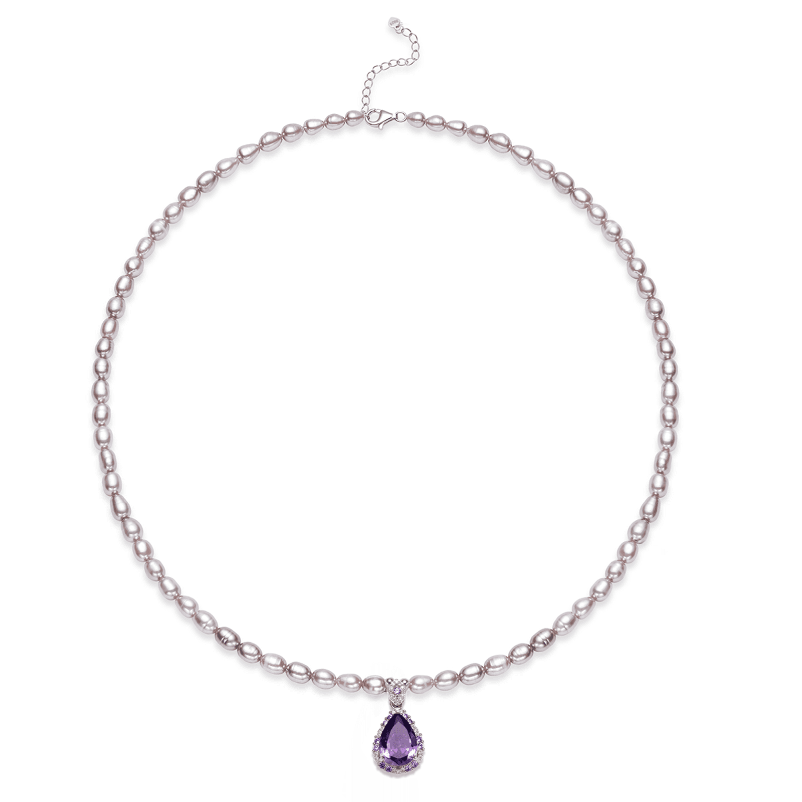 BAMIKI 3-4mm Purple  Cultured Pearl Necklace with Purple Zircon Pendant, 925 Sterling Silver Adjustable Chain, Elegant Jewelry Gift for Women