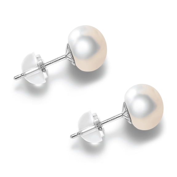 BAMIKI 6-7mm White Button Freshwater Cultured Pearl Stud Earrings S925 Sterling Silver for Women Valentine's Day Gift