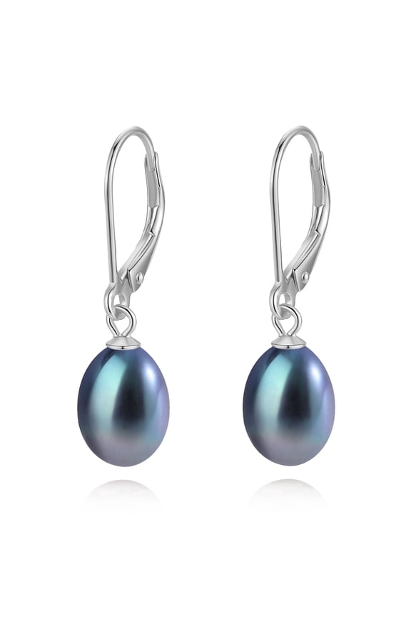8.5-9mm Cultured Black Pearl Drop Earrings for Women, 925 Sterling Silver Leverback Dangle Earrings, HypoallergenicValentine's Day  Jewelry Gift