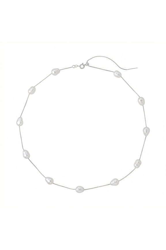 8–9mm Starry Sky Cultured Pearl Necklace, White Baroque Pearl Necklace, Sterling Silver (S925), 20-inch adjustable sliding chain design, Women's Stand-Up Collar Necklace