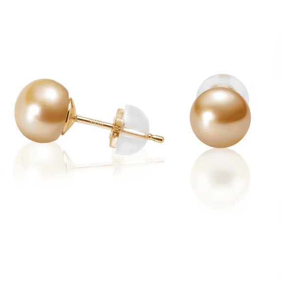 BAMIKI 9.5-10mm Golden Cultured Pearl Stud Earrings for Women, 925 Sterling Silver, Hypoallergenic Valentine's Day  Jewelry Gift