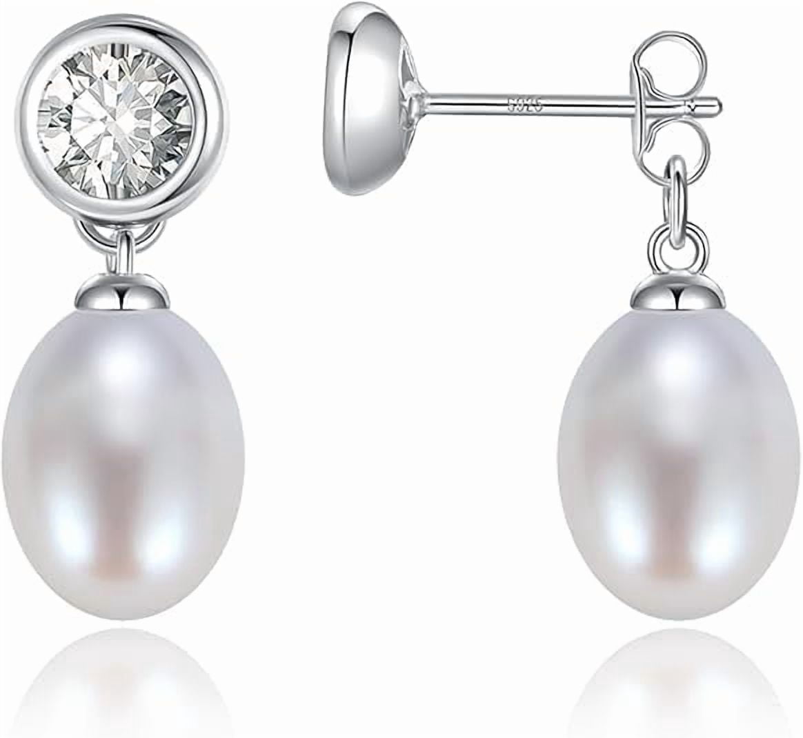 BAMIKI  8.5-9mm Drop & Dangle Pearl Earrings for Women – 925 Sterling Silver Freshwater Cultured Pearls with Cubic Zirconia, 2-Way Wear Hypoallergenic Jewelry Gift