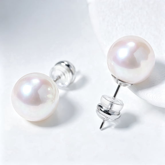 BAMIKI-S925 pure silver, AKoya pearl stud earrings, 6-6.5MM in size, fashionable and elegant gift for ladies