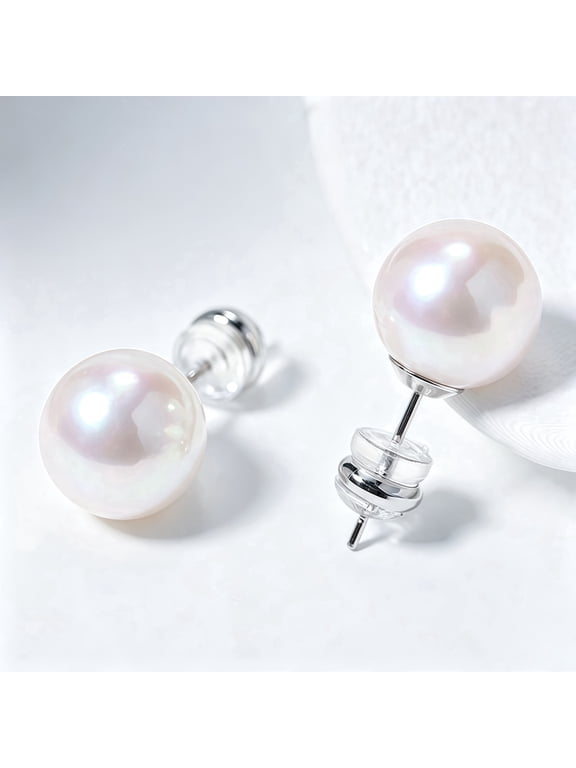 -S925 pure silver, AKoya pearl stud earrings, 7-7.5MM in size, fashionable and elegant gift for ladies