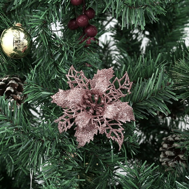 BAMILL 10pcs Christmas Large Poinsettia Glitter Flower Tree Hanging