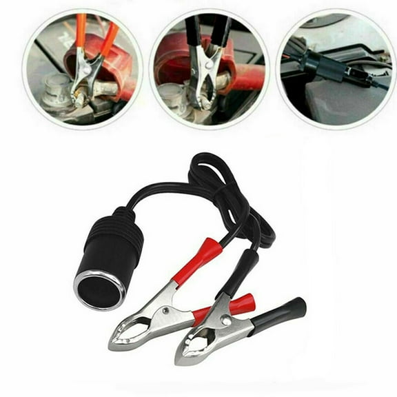 BAMILL 12V/24V Car Lighter Socket To Battery Alligator Clip Power Adapter