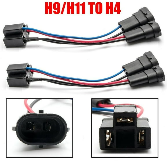 BAMILL 2X H9/H11 Male to H4 3-prong Female Dual Beam Headlight Splitter Harness Adapter