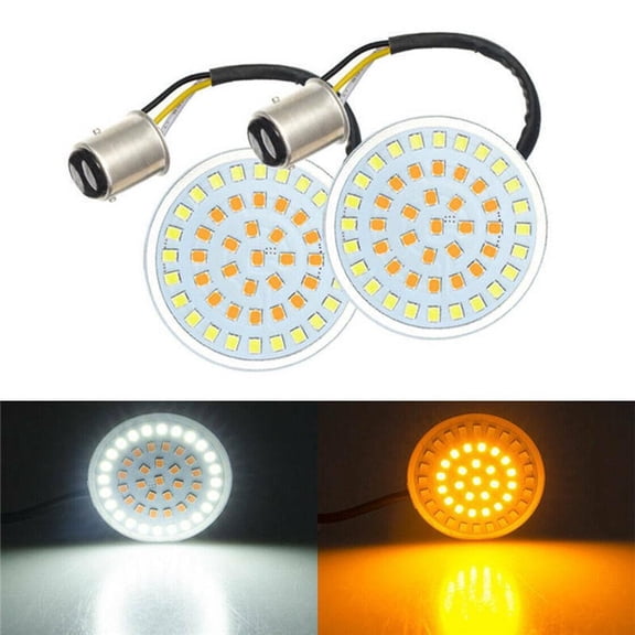BAMILL 2x 1157 LED White Amber Stop Brake Turn Signal Inserts Lights Lamp for Harley