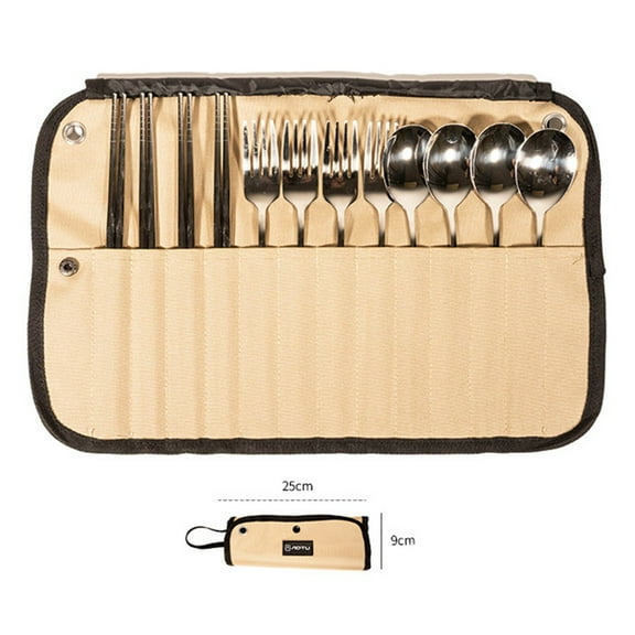 BAMILL 304 Stainless Steel Camping Cutlery Set with Oxford Storage Bag - Perfect for 12-piece Chinese set