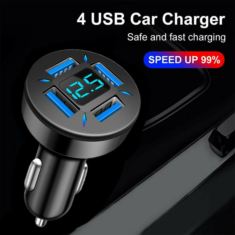 BAMILL 4 USB Port Super Fast Car Charger With Voltage Display for Phone Universal