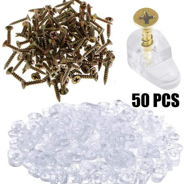 BAMILL 50 Pack Plastic Glass Panel Clips with Screws Cabinet Doors Retainer Clips Kit