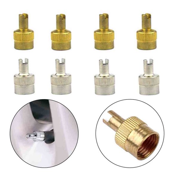 BAMILL 8pcs Car Valve Key Metal Valve Cap with Key Valve Extractor Car Valve Cap