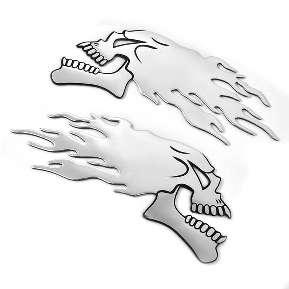BAMILL Motorbike Motorcycle Tank Car Sliver Flaming Skull 3D Gel Sticker Decal L/R Pair