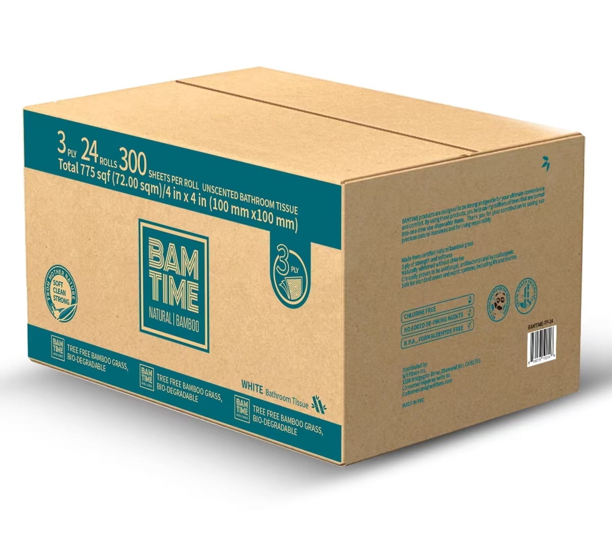 Toilet Paper, 100% 3ply Bamboo Toilet Paper, 24 Rolls, 300 sheets, 7200 Count, pack of 24, plastic free, Tree free, Biodegradable