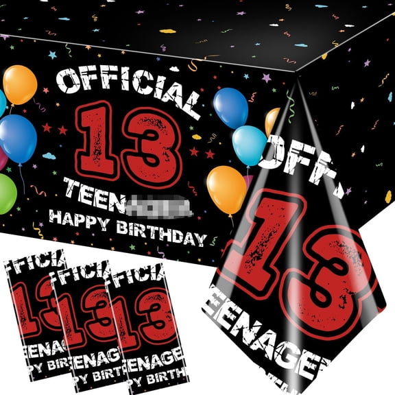 BAN 13th Birthday Decorations for Boys Red Black 13th Happy Birthday Tablecloth for Official 13 Teenager 13 Year Old Boy Birthday Decor