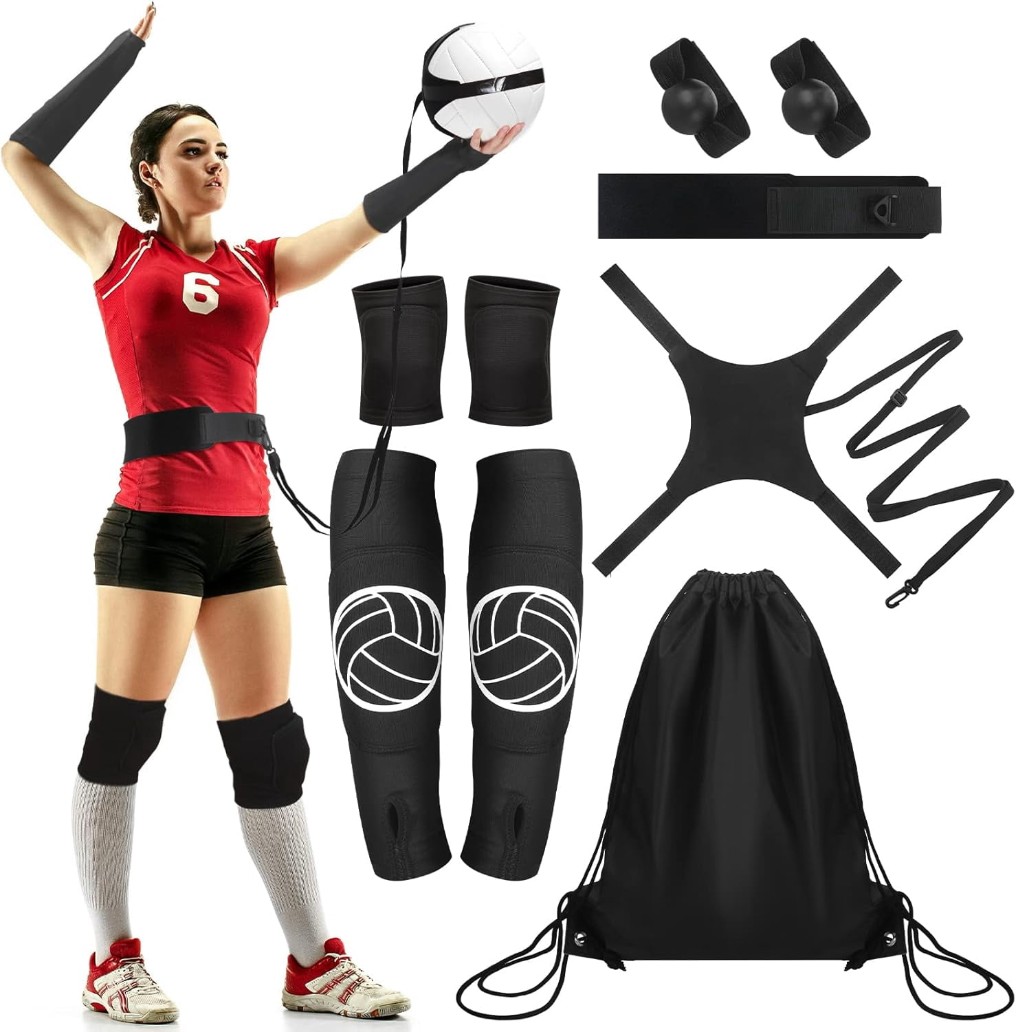 BAN 5 Set Volleyball Training Equipment Aid Volleyball Gear Volleyball Knee Pads and Arm Sleeves Volleyball Spike Serving Trainer Accessories Volleyball Gifts for Teen Girls Women