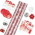 thumbnail image 1 of LeZakaa Christmas Wrapping Paper Bundle - Mini Roll with Bow, Ribbon, Sticker and Gift Tag - Pink Metallic Foil Design with Snowflakes/Santa Claus/HO Print -17 x 120 inches -3 Rolls(42.5 sq.ft.ttl.), 1 of 14