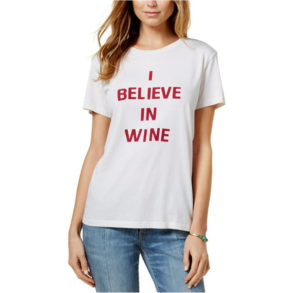 BAN.DO $38 Womens New White Print I Believe In Wine Graphic T-Shirt L B+B
