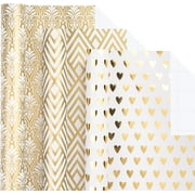 LeZakaa Black Gold Christmas Wrapping Paper Mini Roll, Reindeer Snowflake Tree Grid Metallic Foil Holiday Gift Wrap, DIY Craft, for Xmas Winter Party, 17 x 120 inches, 3 Rolls