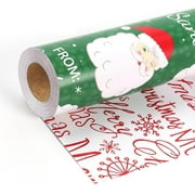 BAN Green Santa Christmas Wrapping Paper Roll, Reversible Holiday Gift Wrap with Classic From Santa & Merry Christmas Design for Kids, Season Party, Xmas Presents, 17 Inch X 33 Feet