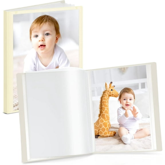 BAN Small Photo Album 5x7 (Ivory), 2-Pack Plastic Photo Book, 24 Pockets Show 48 Pictures, Mini Picture Binder with Customizable Album Cover, 5 x 7 Clear Sleeves