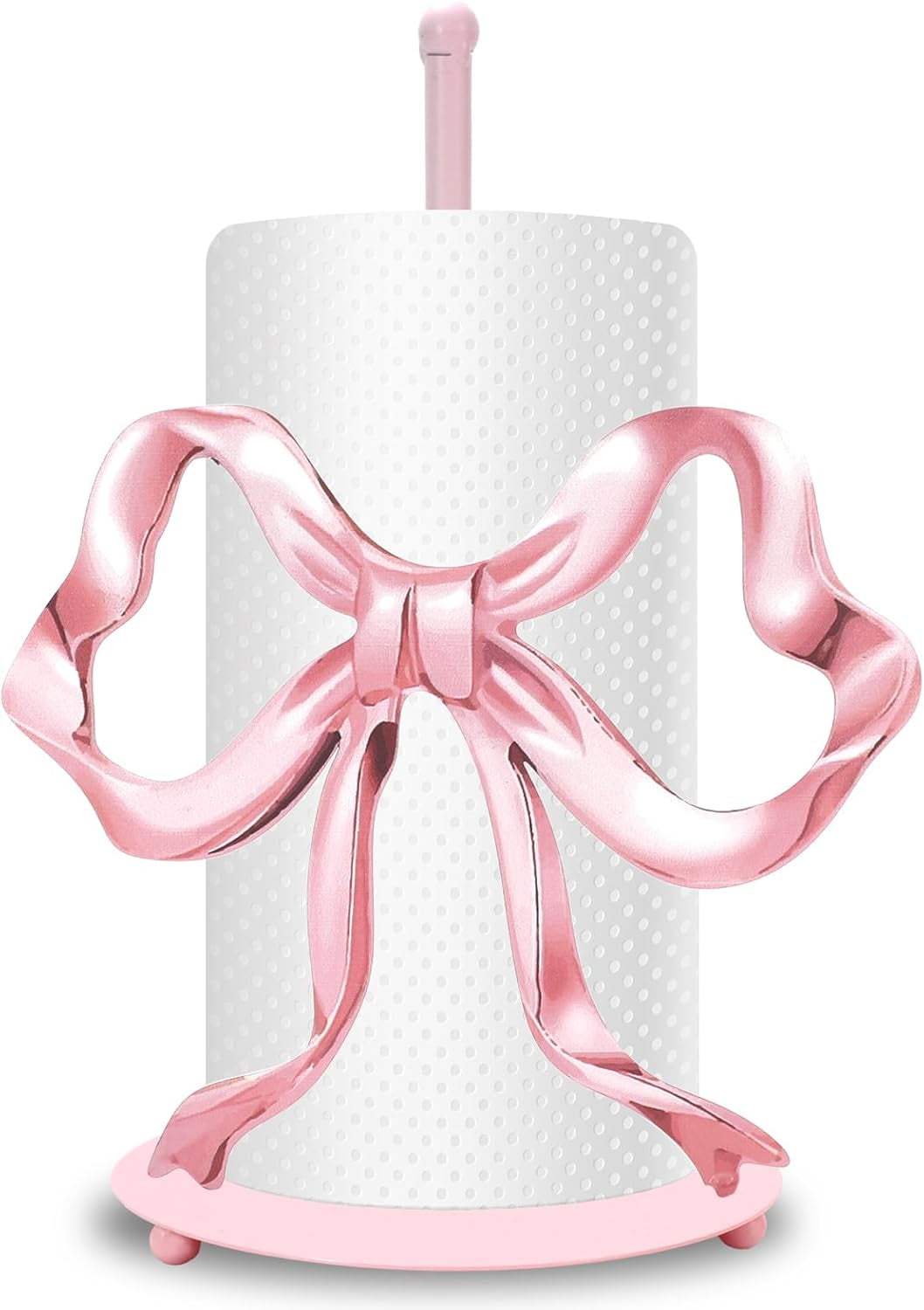 BAN Trendy Bow Paper Towel Holder Cute Pink Bow Knot Kitchen Decor Accessories Large Metal Towel Holder Stand for Coquette Home Party Bathroom Countertop