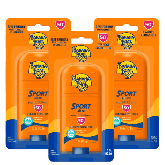 Banana Boat Sport Ultra SPF 50 Sunscreen Stick, Water Resistant, 3 Pack