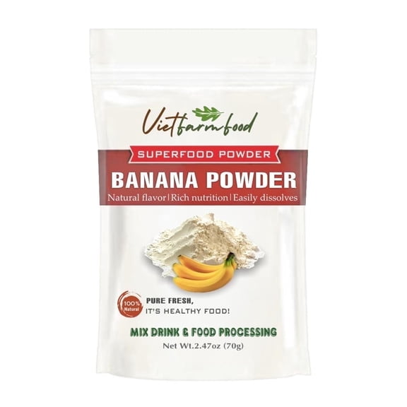BANANA POWDER 2.47 oz (70g) VIETFARMFOOD: Pure freeze-dried fruit powder, made from real fruit with no added sugar - Perfect for daily nutrition to keep your body full of vitality.