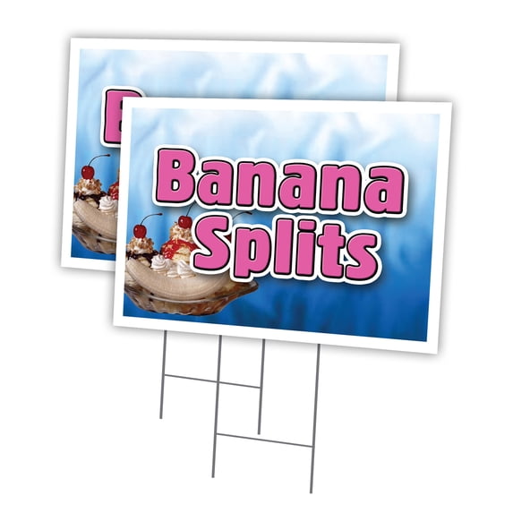 BANANA SPLITS 2 Pack Of 18" x 24" Yard Sign & Stake | Advertise Your Business | Stake Included Image On Both Sides | Made in The USA