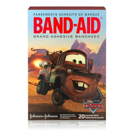 Band-Aid Adhesive Strip Plastic, Assorted Sizes, Kid Design (Cars), Sterile, Box of 20