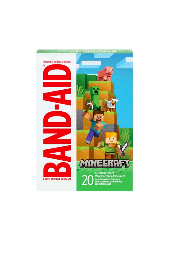 Brand Bandages for Kids, Minecraft Designs, Assorted, 20 Count