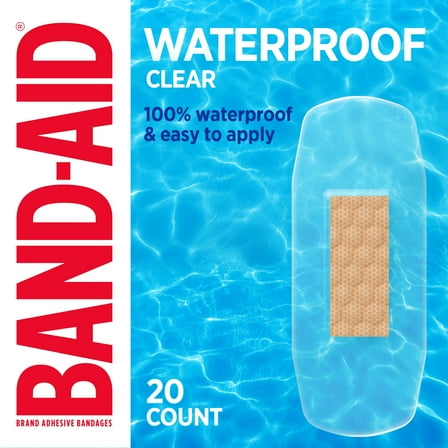 BAND-AID Brand Clear Waterproof Adhesive Bandages, One Size, 20 Count