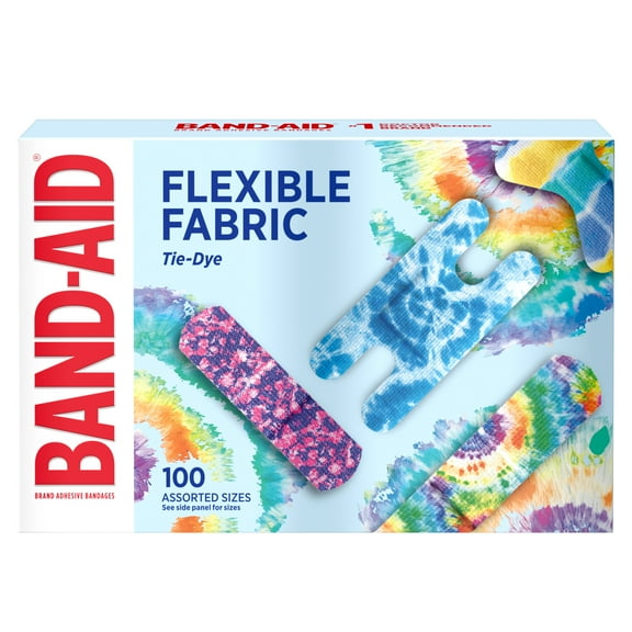 BAND-AID Brand Flexible Fabric Fun Tie-Dye Bandages, Assorted, 100 Count